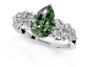 Cluster Engagement Ring Setting for Fancy Green Pear-Shaped Center with 2-Row Shoulder Clusters and Prong Head in Platinum