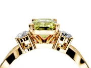 3 Stone Engagement Ring Setting for Fancy Yellow Emerald Cut Center with Pave Twist Band and Prong Head in Yellow Gold