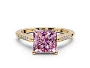 Solitaire Engagement Ring Setting for Fancy Pink Princess Cut Center with Channel Accents and Prong Head in Yellow Gold