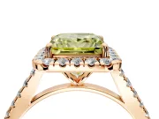 Halo Engagement Ring Setting for Fancy Yellow Princess Cut Center with Narrowing Pave Band and Prong Head in Rose Gold