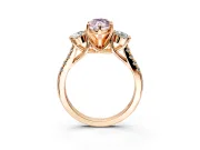 3 Stone Engagement Ring Setting for Fancy Pink Marquise Center with Crossover Basket, Pave Band and Prong Head in Rose Gold
