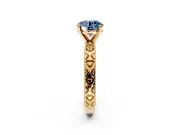 Solitaire Engagement Ring Setting for Fancy Blue Round Cut Center with XO Engraved Band and Prong Head in Yellow Gold