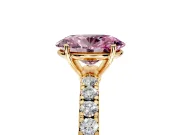 Solitaire Engagement Ring Setting for Fancy Pink Oval Center with Large Accent Band and Prong Head in Yellow Gold