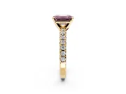 Solitaire Engagement Ring Setting for Fancy Pink Emerald Cut Center with Large Accents and Prong Head in Yellow Gold
