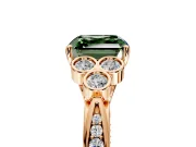 Cluster Engagement Ring Setting for Fancy Green Asscher Cut Center with Bezel Accent Clusters and Prong Head in Rose Gold