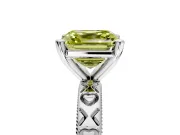 Solitaire Engagement Ring Setting for Fancy Yellow Asscher Cut Center with XO Engraved Band and Prong Head in Platinum