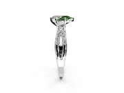 3 Stone Engagement Ring Setting for Fancy Green Pear-Shaped Center with Pave Split Shank and Prong Head in Platinum