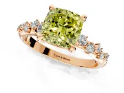 Solitaire Engagement Ring Setting for Fancy Yellow Cushion Cut Center with Trailing Leaf Accent Band and Prong Head in Rose Gold