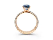 Solitaire Engagement Ring Setting for Fancy Blue Radiant Cut Center with Domed Multi-Row Pave Band and Prong Head in Rose Gold