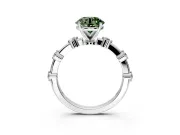 Solitaire Engagement Ring Setting for Fancy Green Round Cut Center with Bezel Station Band and Prong Head in Platinum