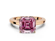 Solitaire Engagement Ring Setting for Fancy Pink Asscher Cut Center with Flat-Sided Plain Band and Prong Head in Rose Gold