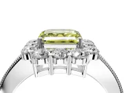 Halo Engagement Ring Setting for Fancy Yellow Asscher Cut Center with Milgrain Channel Band and Prong Head in White Gold