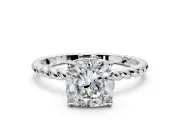 Solitaire Engagement Ring Setting for Cushion Cut Center with Plain Twisted Rope Band and Prong Head in White Gold