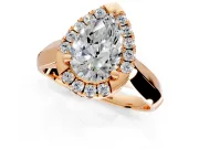 Halo Engagement Ring Setting for Pear-Shaped Center with Square Band and Prong Head in Rose Gold