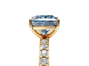 Solitaire Engagement Ring Setting for Fancy Blue Princess Cut Center with Round Cut Pave Band and Prong Head in Yellow Gold