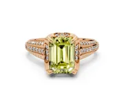 Solitaire Engagement Ring Setting for Fancy Yellow Emerald Cut Center with Accented Split Shank and Prong Head in Rose Gold