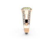 Halo Engagement Ring Setting for Fancy Yellow Radiant Cut Center with Wide-Open Pave Split Shank and Prong Head in Rose Gold