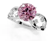 Solitaire Engagement Ring Setting for Fancy Pink Round Cut Center with Criss-Cross Accent Band and Prong Head in White Gold