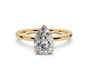 Hidden Halo Engagement Ring Setting for Pear-Shaped Center with Thin Rounded Band and Prong Head in Yellow Gold