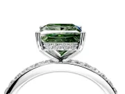 Solitaire Engagement Ring Setting for Fancy Green Princess Cut Center with Fine Pave Band and Prong Head in White Gold