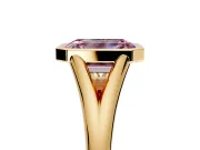 Solitaire Engagement Ring Setting for Fancy Pink Emerald Cut Center with V Split Shank and Bezel Head in Yellow Gold