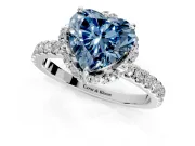 Halo Engagement Ring Setting for Fancy Blue Heart-Shaped Center with Openwork Halo, Pave Band and Prong Head in Platinum