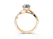 Baguette Engagement Ring Setting for Fancy Blue Oval Center with Alternating Bar-Set Band and Prong Head in Rose Gold