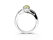3 Stone Engagement Ring Setting for Fancy Yellow Marquise Center with Tapered Baguettes, Plain Band and Prong Head in White Gold