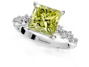 Solitaire Engagement Ring Setting for Fancy Yellow Princess Cut Center with Trailing Leaf Accent Band and Prong Head in Platinum