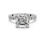 Solitaire Engagement Ring Setting for Asscher Cut Center with Fine Pave Band and Claw Prong Head in Platinum