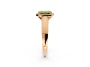 Halo Engagement Ring Setting for Fancy Yellow Emerald Cut Center with Knife Ridge Cathedral Band and Prong Head in Rose Gold