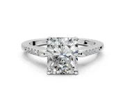 Solitaire Engagement Ring Setting for Radiant Cut Center with Channel Accents and Prong Head in Platinum