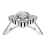 Cluster Halo Engagement Ring Setting for Pear-Shaped Center with Milgrain Bezel Accents and Prong Head in Sterling Silver