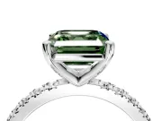 Solitaire Engagement Ring Setting for Fancy Green Asscher Cut Center with Fine Pave Band and Claw Prong Head in Platinum