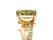 Solitaire Engagement Ring Setting for Fancy Yellow Emerald Cut Center with Pave and Plain Crossover Band and Prong Head in Yellow Gold
