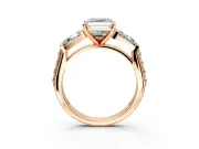 Channel-Set Engagement Ring Setting for Asscher Cut Center with Baguette Band and Prong Head in Rose Gold