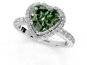 Halo Engagement Ring Setting for Fancy Green Heart-Shaped Center with Inner Milgrain Border and Prong Head in Platinum