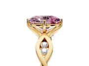 Solitaire Engagement Ring Setting for Fancy Pink Oval Center with Accented Twist Band and Leaf Prong Head in Yellow Gold