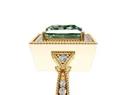 Halo Engagement Ring Setting for Fancy Green Princess Cut Center with Milgrain Rim, Pave Band and Prong Head in Yellow Gold