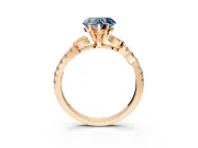 Leaf Motif Engagement Ring Setting for Fancy Blue Heart-Shaped Center with Pave Band and Prong Head in Rose Gold