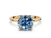 Minimalist Solitaire Engagement Ring Setting for Fancy Blue Round Cut Center with Thin Band and Prong Head in Yellow Gold
