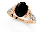 Solitaire Engagement Ring Setting for Fancy Black Oval Center with Pave Cathedral Shoulders and Prong Head in Rose Gold