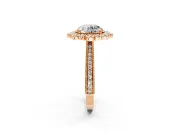 Milgrain Halo Engagement Ring Setting for Round Cut Center with Bezel Point Accents and Prong Head in Rose Gold