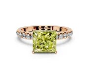 Open Basket Engagement Ring Setting for Fancy Yellow Princess Cut Center with Pave Band and Prong Head in Rose Gold