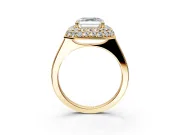 Halo Engagement Ring Setting for Asscher Cut Center with Plain Tapered Band and Prong Head in Yellow Gold