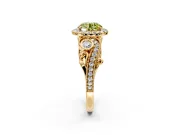 Milgrain Halo Engagement Ring Setting for Fancy Yellow Round Cut Center with Shoulder Bezels and Prong Head in Yellow Gold