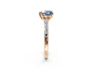 Baguette Engagement Ring Setting for Fancy Blue Heart-Shaped Center with Alternating Bar-Set Band and Prong Head in Rose Gold