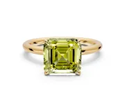 Hidden Halo Engagement Ring Setting for Fancy Yellow Asscher Cut Center with Thin Rounded Band and Prong Head in Yellow Gold