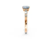 Bar-Set Engagement Ring Setting for Fancy Blue Princess Cut Center with Tapered Baguette Accents and Prong Head in Rose Gold