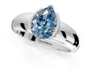 Tension Engagement Ring Setting for Fancy Blue Pear-Shaped Center with Wide Flat Band and Tension Head in Platinum